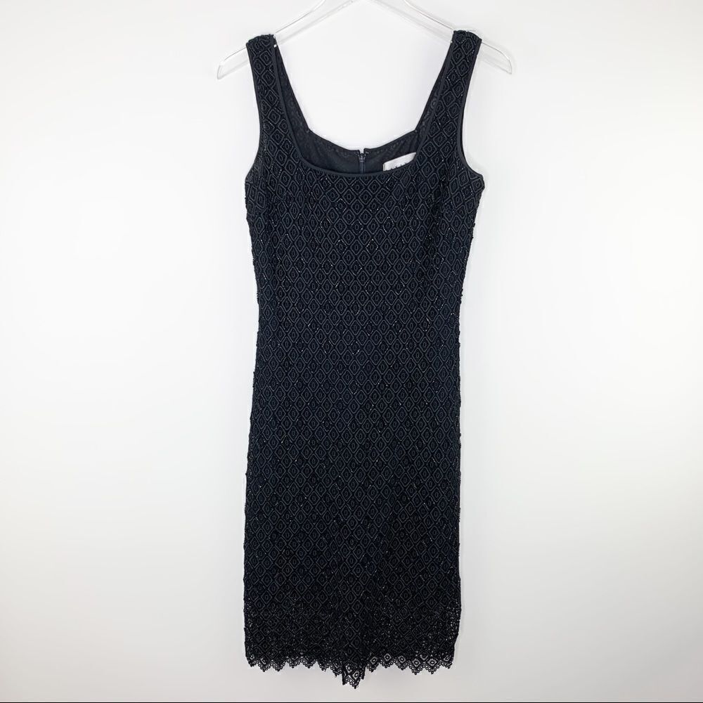 Basix II Black Beaded Scoop Neck Sleeveless Body-con Sheath Cocktail Dress Sz 10